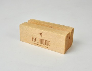 drewniany stojak na wizytówki, wizytownik z grawerem logo 10 szt.