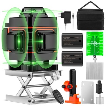 POZIOMICA LASEROWA 4D 16-LINII LASER KRZYŻOWY+ Statyw+ Zestaw akcesoriów