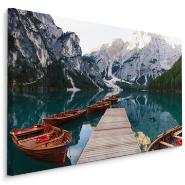 Obraz Ścienny GÓRY Jezioro Łódki Pomost 3D 70x50