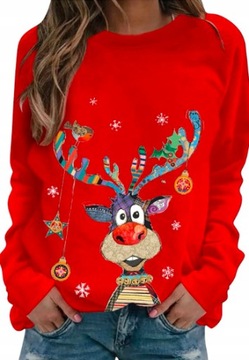 Sweter bluza ciepła motyw świąteczny renifer prezenty czerwony rozmiar L