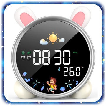 ZEGAR BUDZIK KRÓLIK DLA DZIECI LAMPKA NOCNA LED TIMER BIAŁY SZUM Na Lato