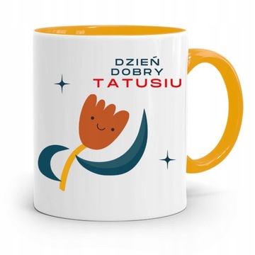 KUBEK ŻÓŁTY DZIEŃ OJCA DLA TATY DZIEŃ DOBRY z Nadrukiem ze Zdjęciem