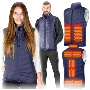 OCIEPLANA KAMIZELKA PODGRZEWANA USB MĘSKA PIKOWANA DŁUGA BEZRĘKAWNIK STÓJKA