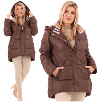 KURTKA PRZEJŚCIOWA DAMSKA DUŻE ROZMIARY ASYMETRYCZNA WYGODNA Z KAPTUREM