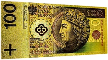 100 PLN WŁADYSŁAW II JAGIEŁŁO Красивая уникальная позолоченная банкнота из ПВХ