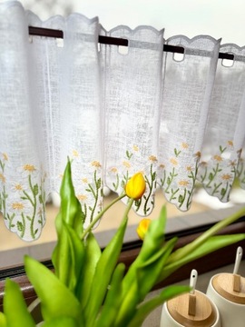 Firanka Kuchnia Biała Zazdrostka Natura Haft Żółty Zielony wys 30 cm