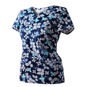 Bluza Medyczna Granatowa we wzorki Kwiaty niebieskie Koszulka z Bawełny 44