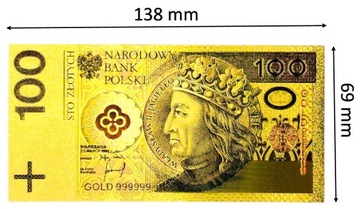 100 PLN WŁADYSŁAW II JAGIEŁŁO Красивая уникальная позолоченная банкнота из ПВХ