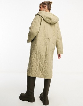 Pull&Bear Pikowany płaszcz o wydłużonym fasonie z kapturem S