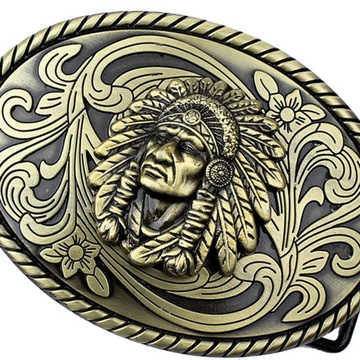 Vintage antyczny brąz Indian Chief Head klamra pasa