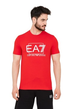 EA7 Czerwony męski t-shirt z dużym białym logo S