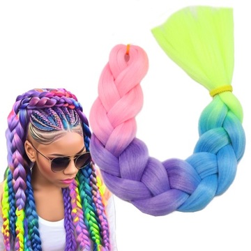 Włosy Syntetyczne Warkoczyki 4 kolory OMBRE AS4-17 DOCZEPIANE TĘCZOWE