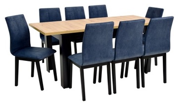 8x krzesło GRANATOWE aksamit + duży stół rozkładany 160/200 BOHO do SALONU