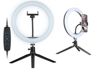 LAMPA PIERŚCIENIOWA LED RING 26CM + STATYW MOC 10W