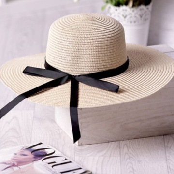 ЖЕНСКАЯ ПЛЯЖНАЯ ШЛЯПА С БОЛЬШИМИ ПОЛЯМИ, БАНТ, ЦВЕТА