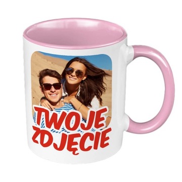 Kubek kolorowy z Twoim zdjęciem- różowy.