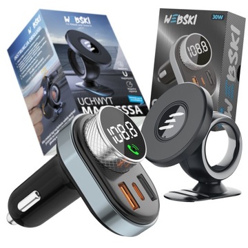 TRANSMITER FM BLUETOOTH ŁADOWARKA QC+UCHWYT MAGNES