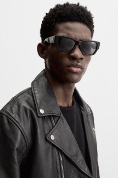 Кожаная куртка Zara L Мужской черный кожаный байкер Ramoneska