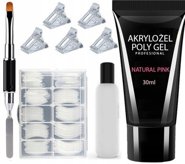 ZESTAW AKRYLOŻEL ACRYLGEL POLYGEL BUDUJĄCY 30ML TIPSY FORMY DUAL PŁYN +film