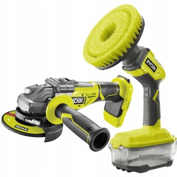 ПОВОРОТНАЯ МОЮЩАЯ ЩЕТКА RYOBI R18CPS + УГЛОВАЯ ШЛИФРОВОЧНАЯ МАШИНА 125мм R18AG7 18В