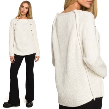 KOBIECY SWETER KARDIGAN SWETEREK CIEPŁY WYGODNY STYLOWY BEŻOWY 36/38 S/M