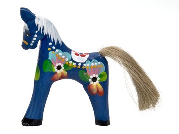 Koń konik drewniany ręcznie malowany figurka ozdoba folk 25 cm granatowy