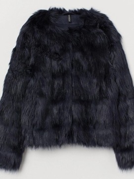 Czarne futerko kurtka ze sztucznego futra H&M 40 L