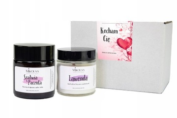 Zestaw Walentynki Kocham Cię Świec Sojowych Szałwia Paczula Lawenda 120 ml