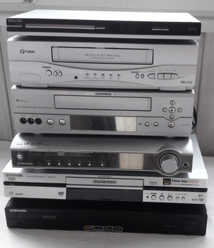 6 starych odtwarzaczy DVD i VHS + piloty