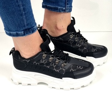 CZARNE SPORTOWE BUTY SNEAKERSY SZNUROWANE 40