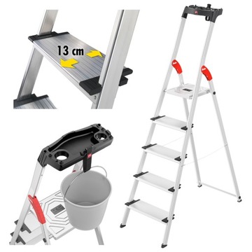Drabina aluminiowa 5 stopniowa HAILO L80 Comfort składana szerokie stopnie
