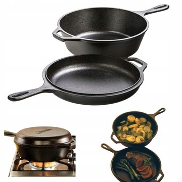 PATELNIA ŻELIWNA 2 szt naczynie LODGE Combo Indukcja 24 cm Ciężka 6kg