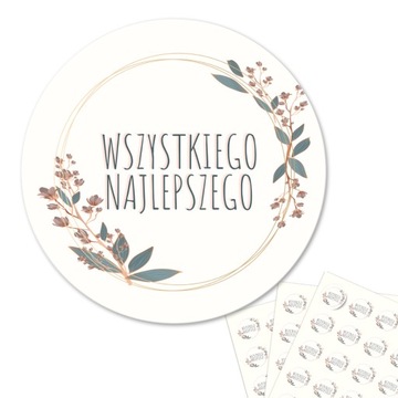 Naklejki 'WSZYSTKIEGO NAJLEPSZEGO' z kwiatami, urodzinowe - 4cm - arkusz A4