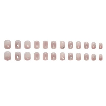 PAZNOKCIE SZTUCZNE TIPSY SHORT SQUARE OMBRE Z BROKATEM SAMOPRZYLEPNE 24SZT