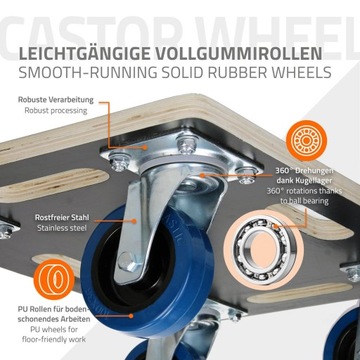 мебельная тележка с 4 поворотными роликами, 40 х 60 см,