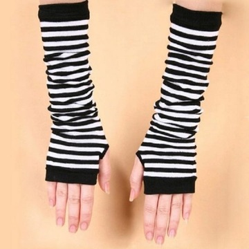 Pruhované palčiaky bez prstov elastické hladké čierne biele