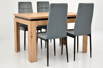 Раздвижной стол до 160 см и 4 стула с мягкой обивкой.