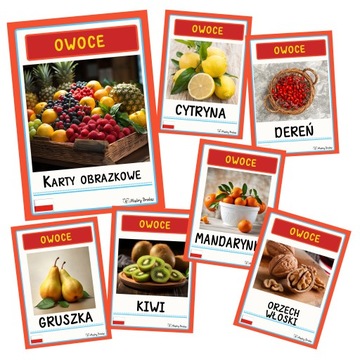 Karty obrazkowe - OWOCE - fiszki - montessori - 46 kart