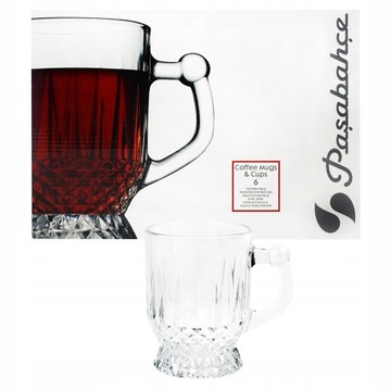 6x SZKLANKA ŻŁOBIONA Z UCHEM 165 ML PASABAHCE TURECKA ZESTAW