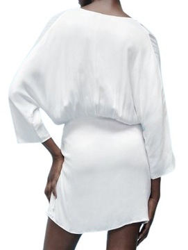 Sukienka satynowa z marszczeniem mini Zara biała r.L
