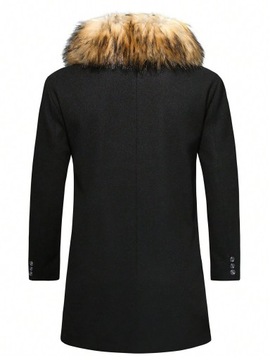 ЭЛЕГАНТНОЕ МУЖСКОЕ ОСЕННЕ-ЗИМНЕЕ ПАЛЬТО С МЕХОВЫМ УТЕПЛЕННЫМ КАПЮШОНОМ