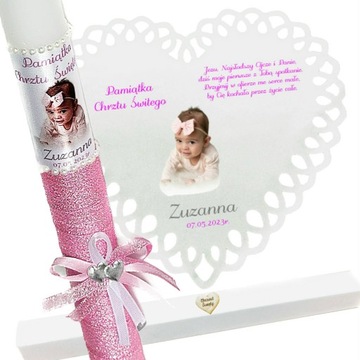 ŚWIECA I SZATKA DO CHRZTU NA CHRZEST ZDJĘCIE IMIĘ