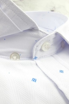 Koszula Męska Elegancka Wizytowa do garnituru biała we wzorki SLIM FIT E512