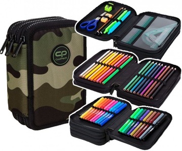 COOLPACK PIÓRNIK TRZYKOMOROWY Z WYPOSAŻENIEM SOLDIER MORO KREDKI FLAMASTRY