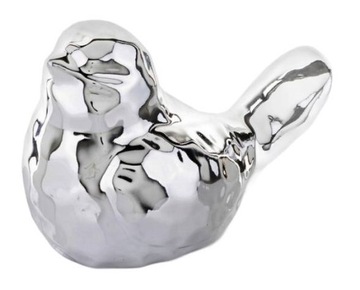 FIGURKA OZDOBNA DEKORACJA CERAMICZNY SREBRNY PTASZEK PTAK 14CM
