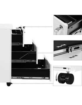 Передвижной шкаф-контейнер под письменный стол с выдвижными ящиками, белый металл