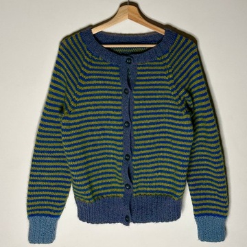 HAND MADE Sweter W Paski Wełna S / M