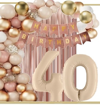 BALONY dekoracje na urodziny cyfra 40 lat beż wild rose gold