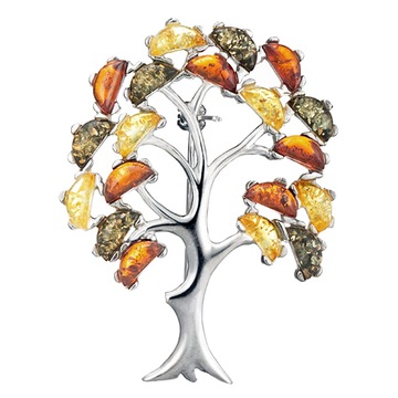 SREBRNE DRZEWKO wisiorek broszka SREBRO 925 z naturalny BURSZTYN bałtycki