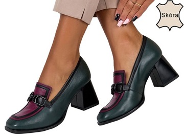 MOKASYNY PÓŁBUTY DAMSKIE SKÓRZANE ZE SPRZĄCZKĄ NA OBCASIE KLOCKU NEW r 41